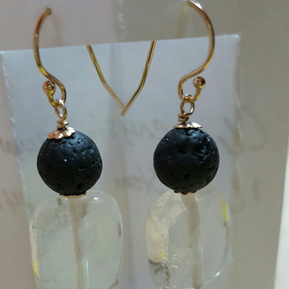 Handmade quartz aromatherapy 14k gf earrings