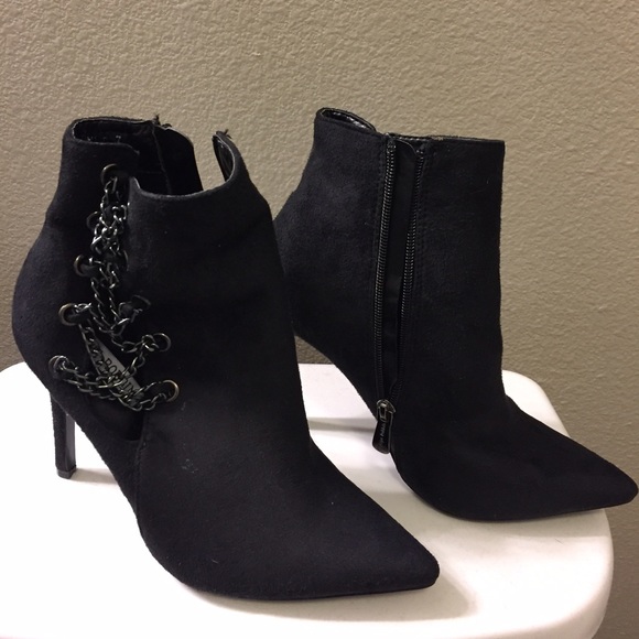 Black Suede Booties with Chain Detailing - Picture 2 of 2