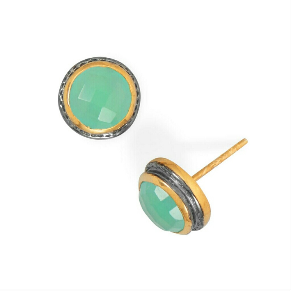 Two tone Chalcedony Stud Earrings