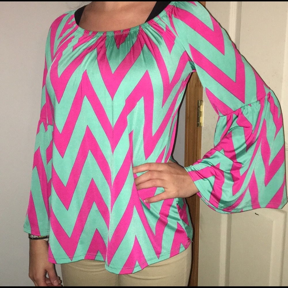 Blue and pink chevron blouse