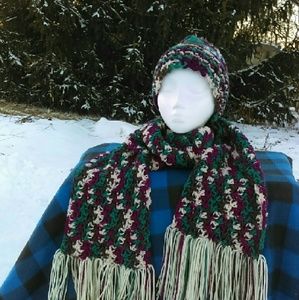 HAND CROCHET MESSY BUN HAT AND SCARF!!!!