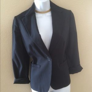 Ann Taylor Sz 6P Wool Navy Pinstripe Blazer