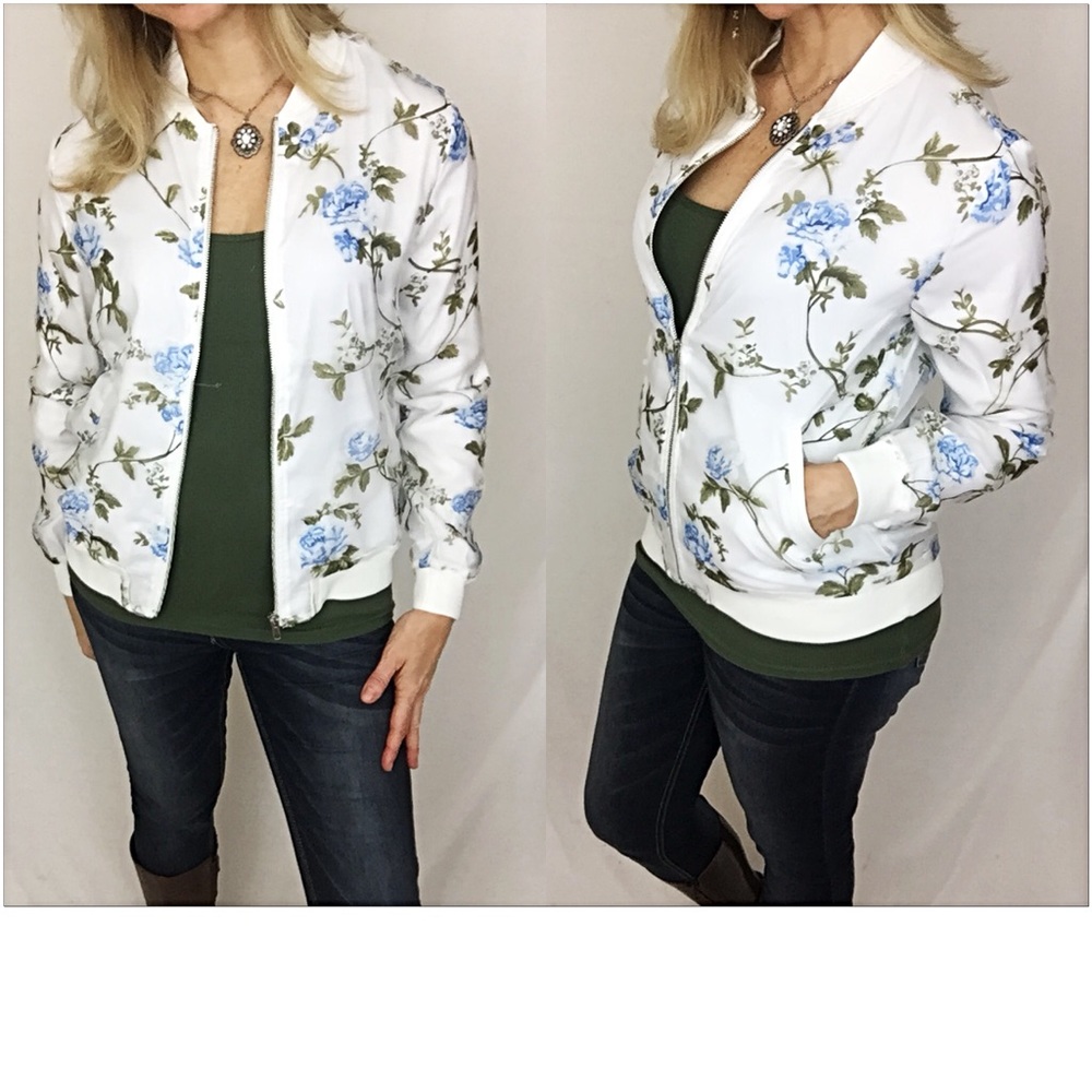 Gorgeous Blue Rose Bomber Jacket Small sold - Picture 5 of 6