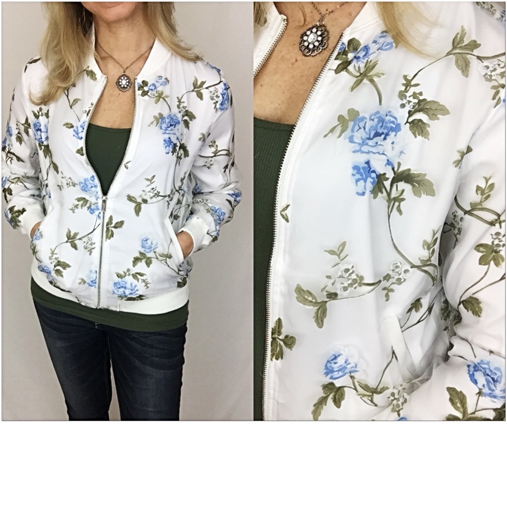 Gorgeous Blue Rose Bomber Jacket Small sold - Picture 4 of 6
