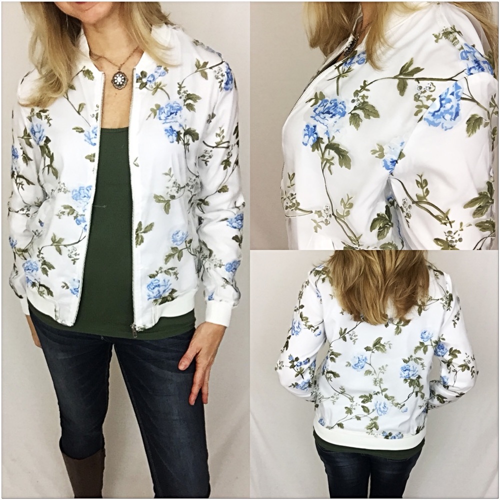 Gorgeous Blue Rose Bomber Jacket Small sold - Picture 2 of 6