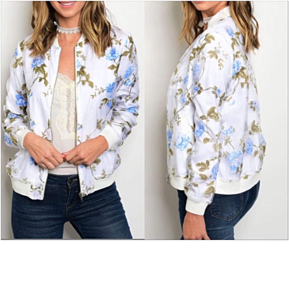 Gorgeous Blue Rose Bomber Jacket Small sold - Picture 3 of 6