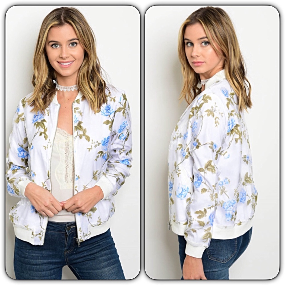 Gorgeous Blue Rose Bomber Jacket Small sold - Picture 6 of 6