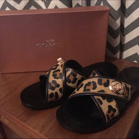 Coral Ocelot Leather Flat Sandal - Picture 2 of 4