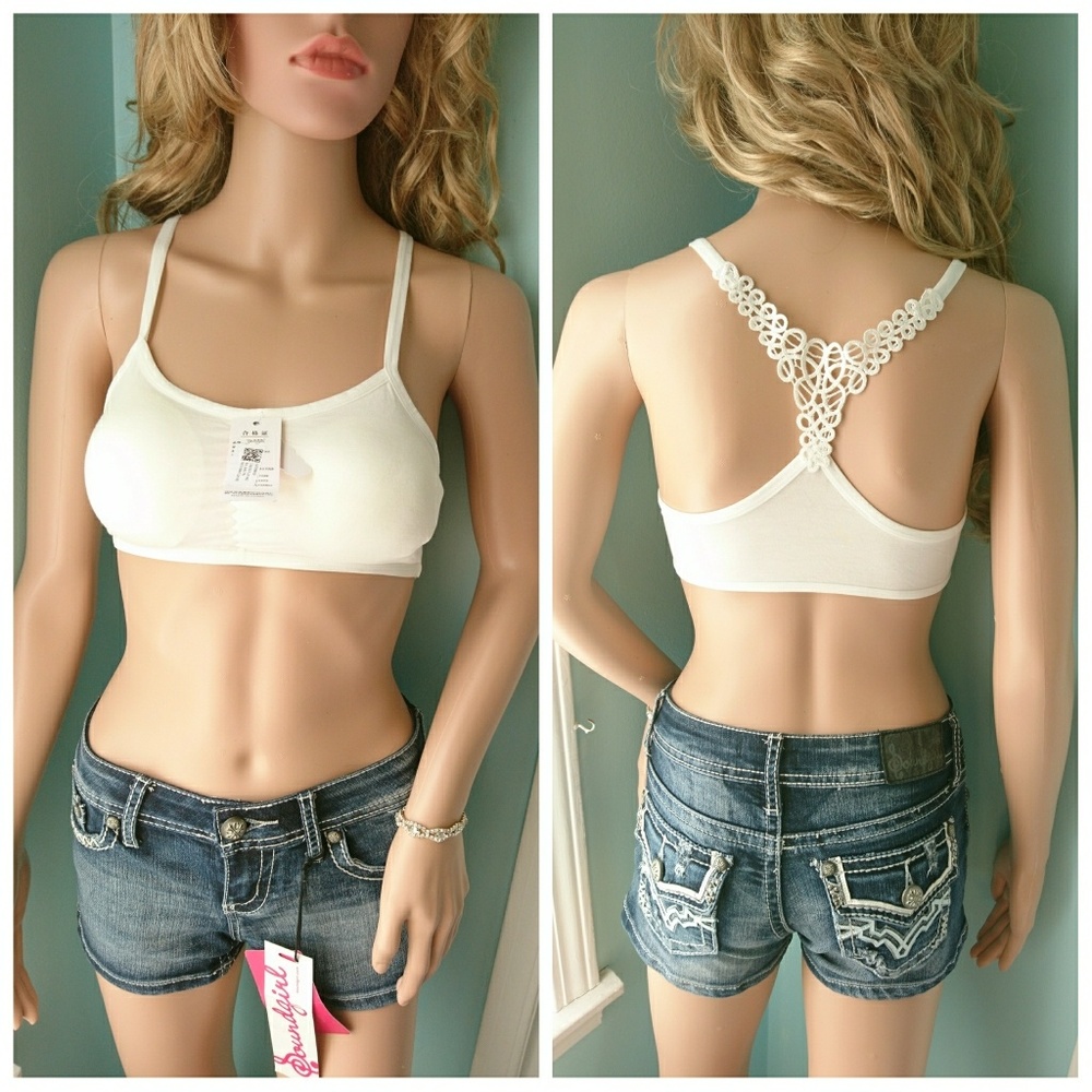 White Lace Embroidery Crop Tops