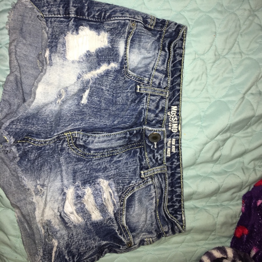 high waisted destressed jean shorts