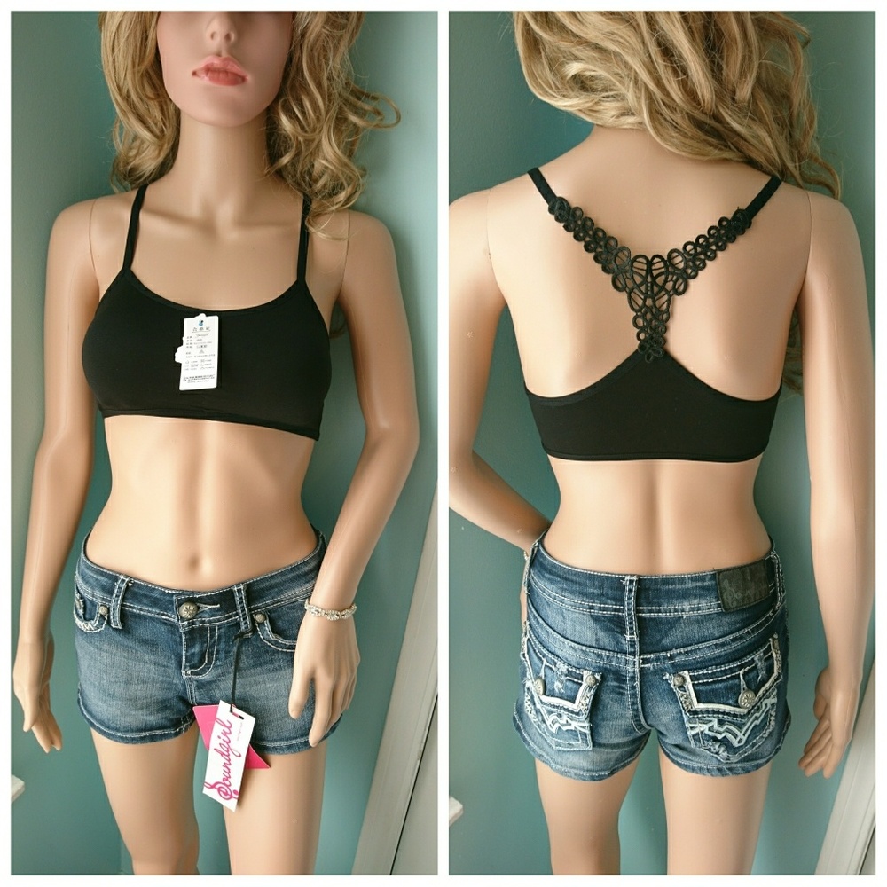 Black Lace Embroidery Crop Tops
