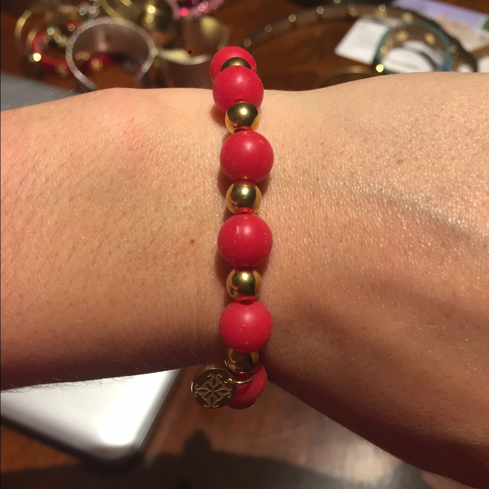 Rustic Cuff red and gold Apple charm bracelets