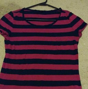 pink and navy blue tee with pocket