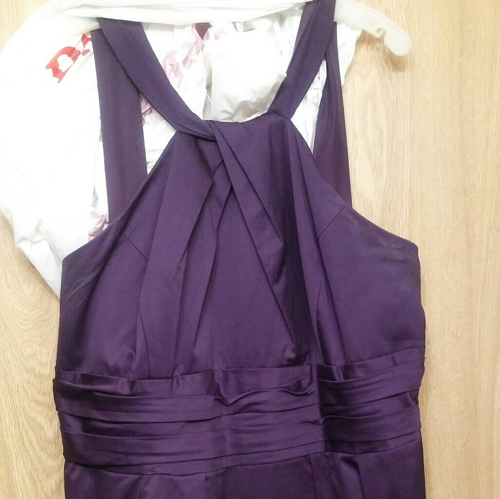 Purple halter dress with pockets-Davids Bridal