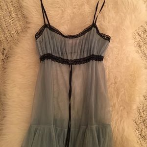 Blue mesh nighty with black lace trim