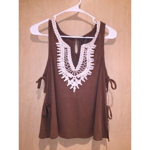 Faux Suede Embroidered Sleeveless Top