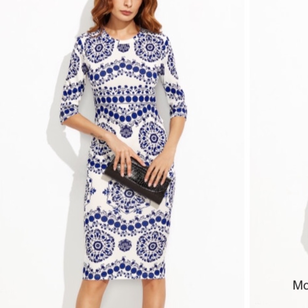 Blue and white pencil dress