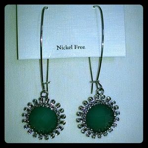 Beautiful silvertone emerald green earrings