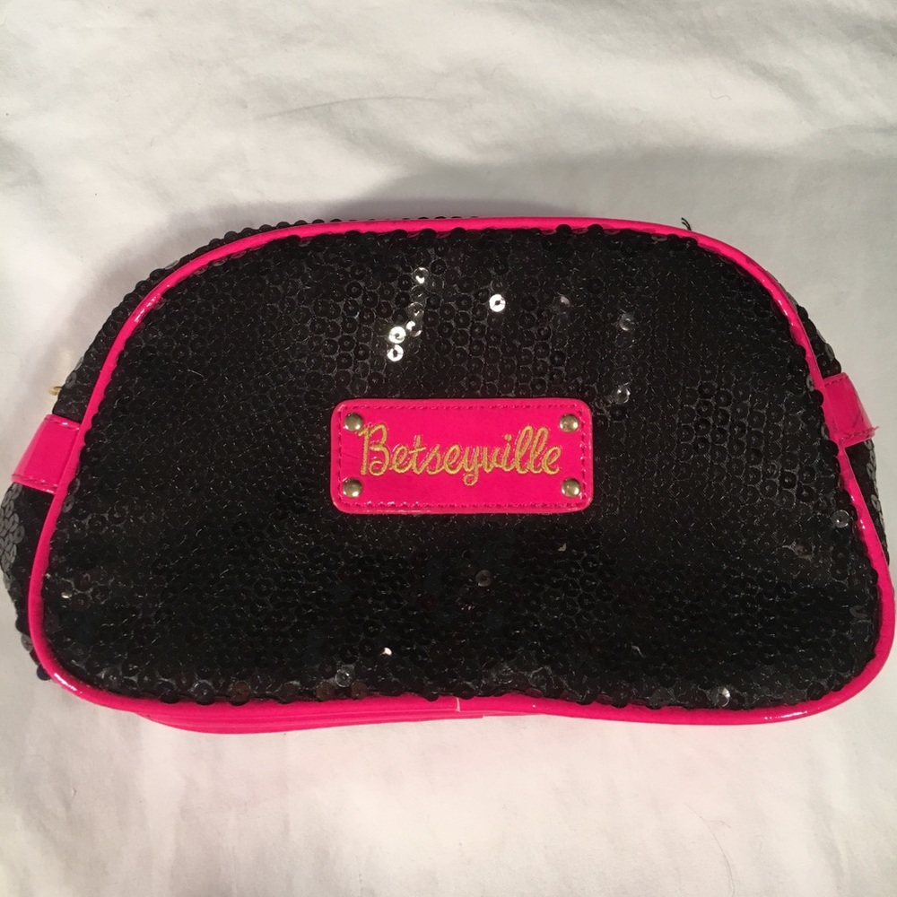 Betsey Johnson black and pink makeup bag