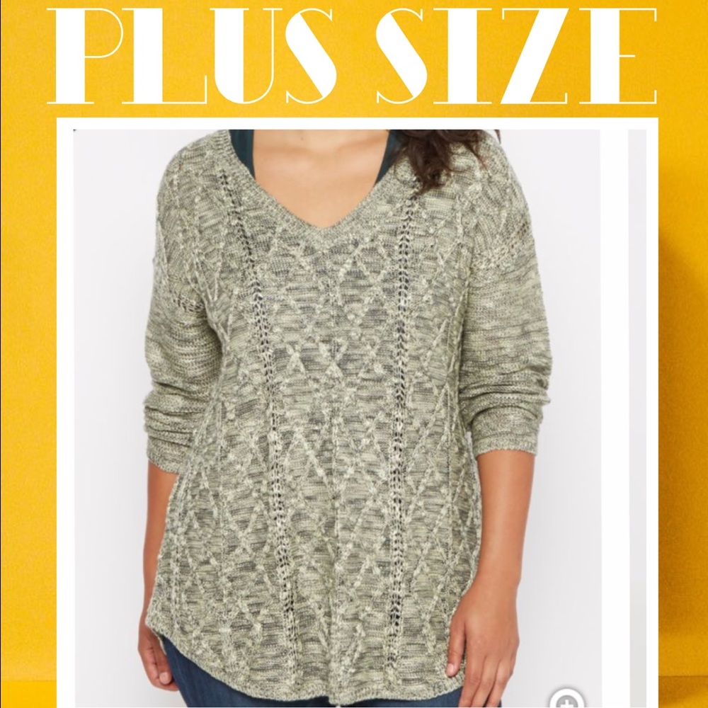 Plus Olive Cable V-Neck Sweater