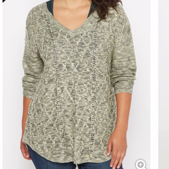 Plus Olive Cable V-Neck Sweater - Picture 2 of 4