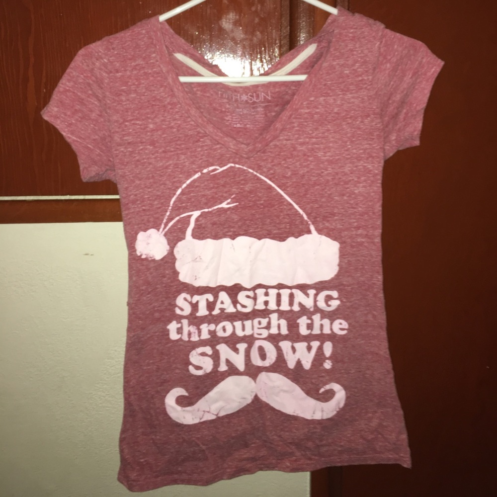 "stashing through the snow" red christmas tee