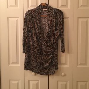 Susan Graver liquid knit 3/4 print wrap top 1x NEW