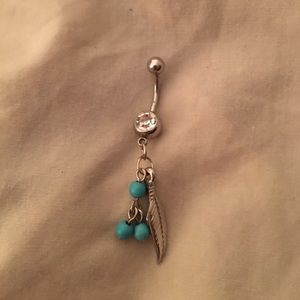 Turquoise feather belly button ring