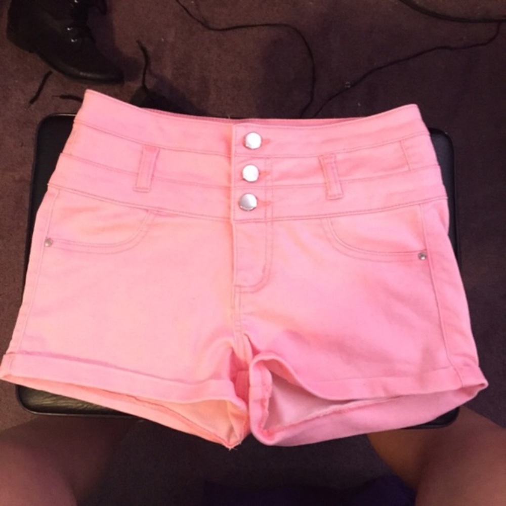Pastel pink high-waisted shorts