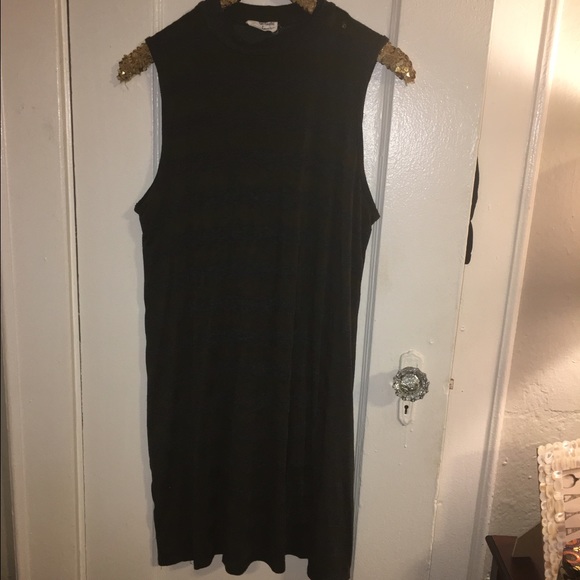 striped olive & gray mock neck tunic dress - Picture 4 of 6