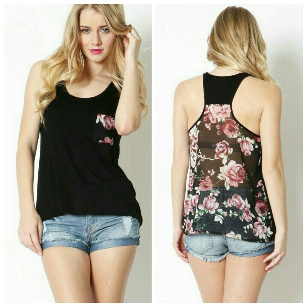 Black Floral pocketed tank