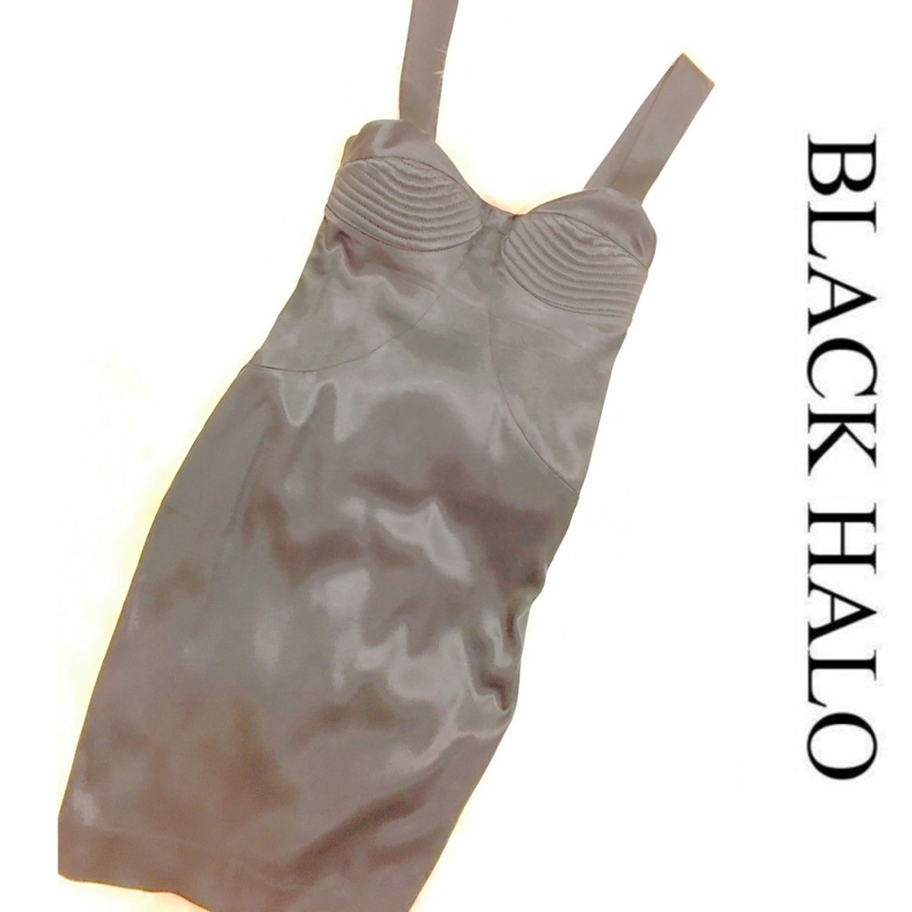 Black Halo-Fitted Black Satin Dress-Size 2