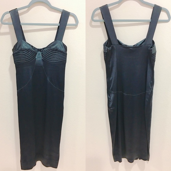 Black Halo-Fitted Black Satin Dress-Size 2 - Picture 2 of 3