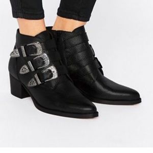 Black buckle ankle boots