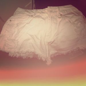 High waist white ripped shorts