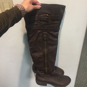 Knee high brown leather boots