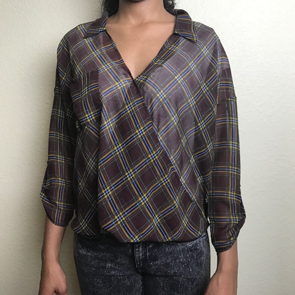 Plaid high/low shirt