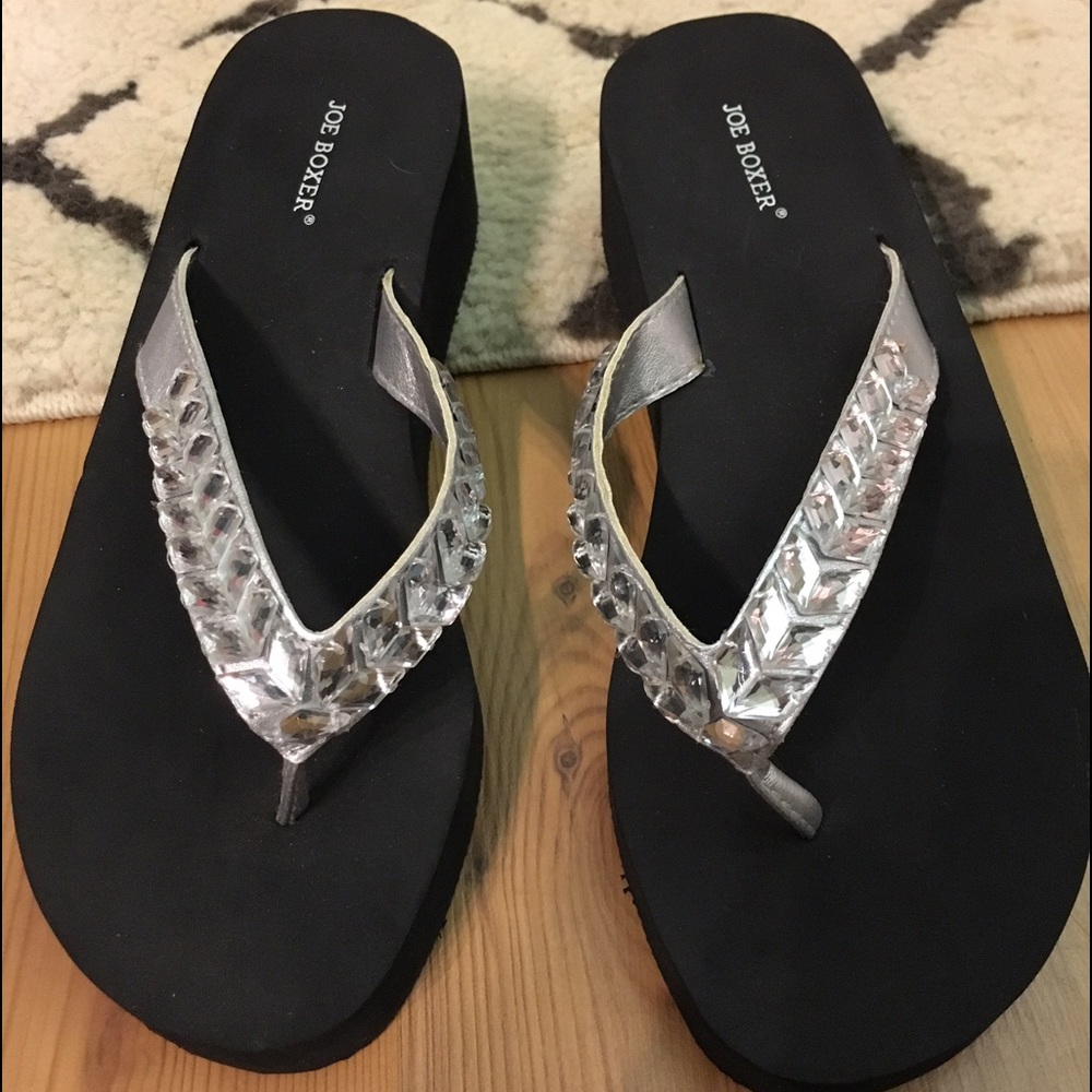 Joe Boxer Black Jeweled Sandals Size 6
