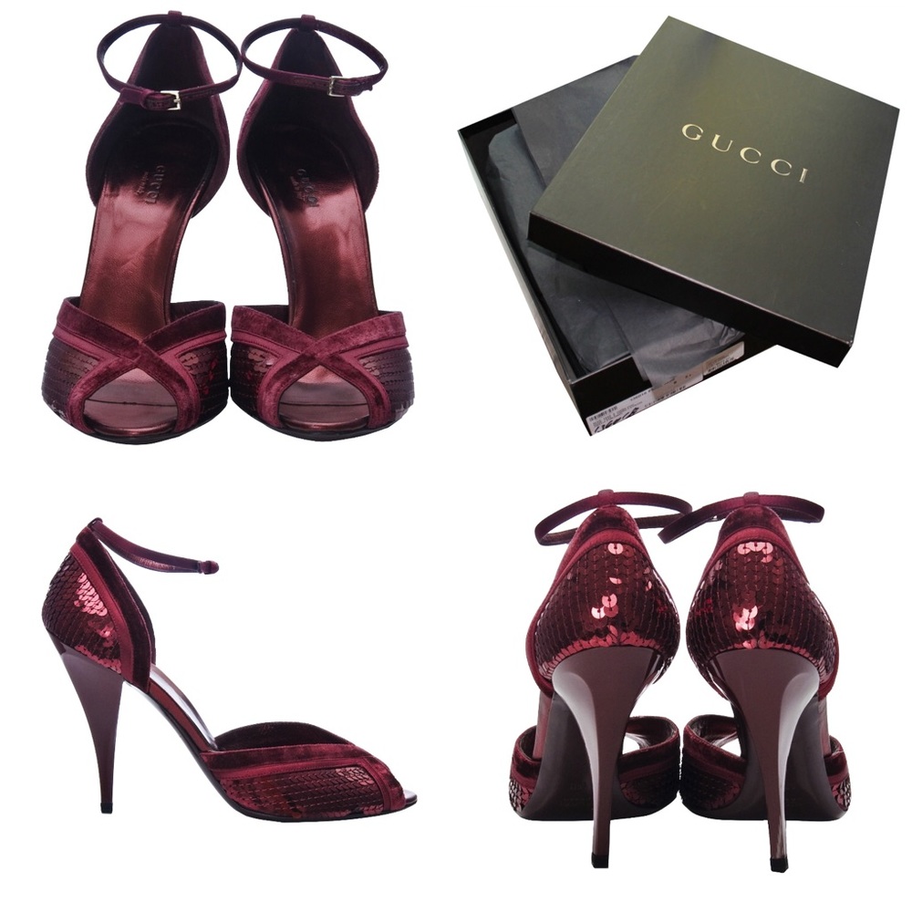 $1850 NEW Gucci Runway Sequin Velvet Heels w/ Box