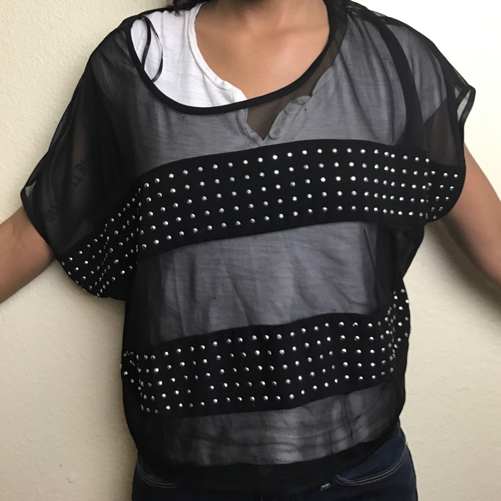 Sheer/studded see-through shirt
