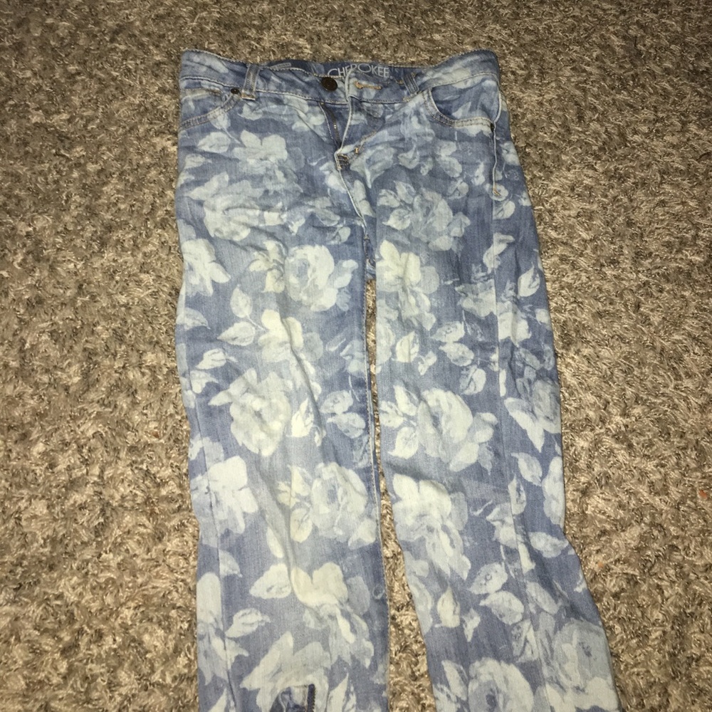 light wash flower print jeans