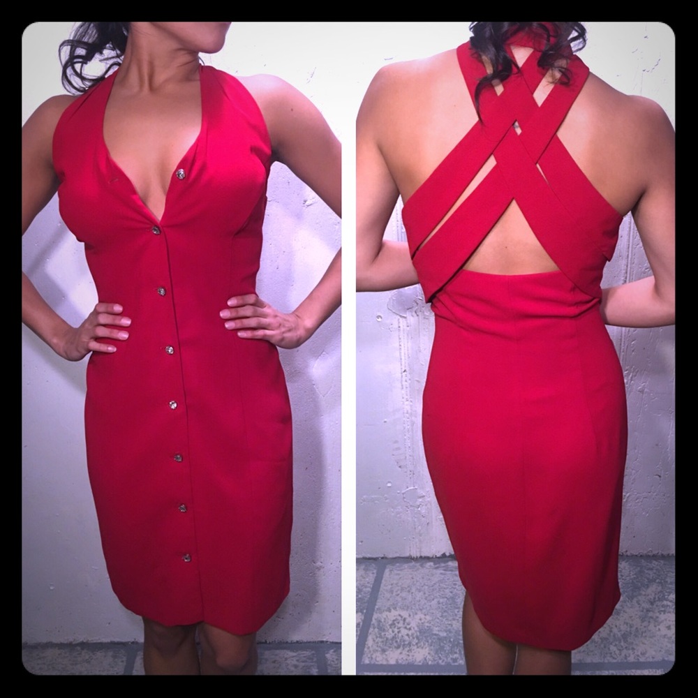 Fiery Red Valentines Dress with Rhinestone buttons