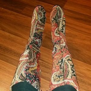 Red, black, and gold boots size 10 good condition