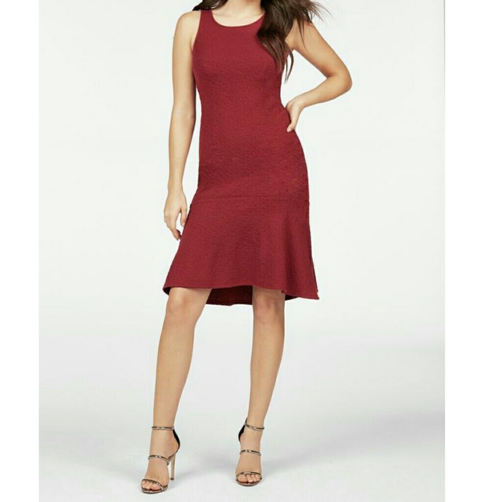 Deep Red Fit and Flare Midi Dress by JustFab