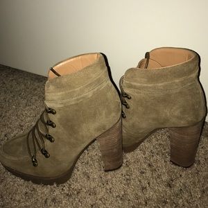 Leather platform lace-up booties