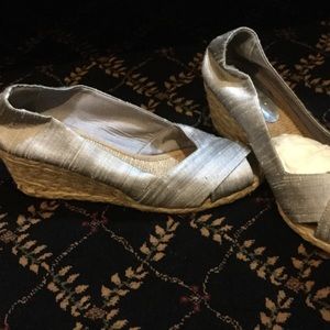 Ralph Lauren comfortable metallic gray wedges