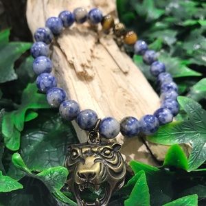 Men's Blue Spot Stone Bracelet Tiger Eyes