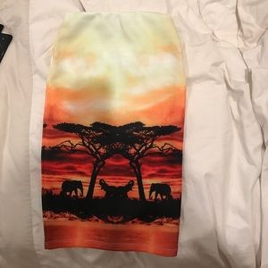 Stretchy African Sunset Pencil Skirt XXS