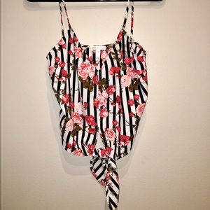 Floral Pinstripe crop-tied blouse