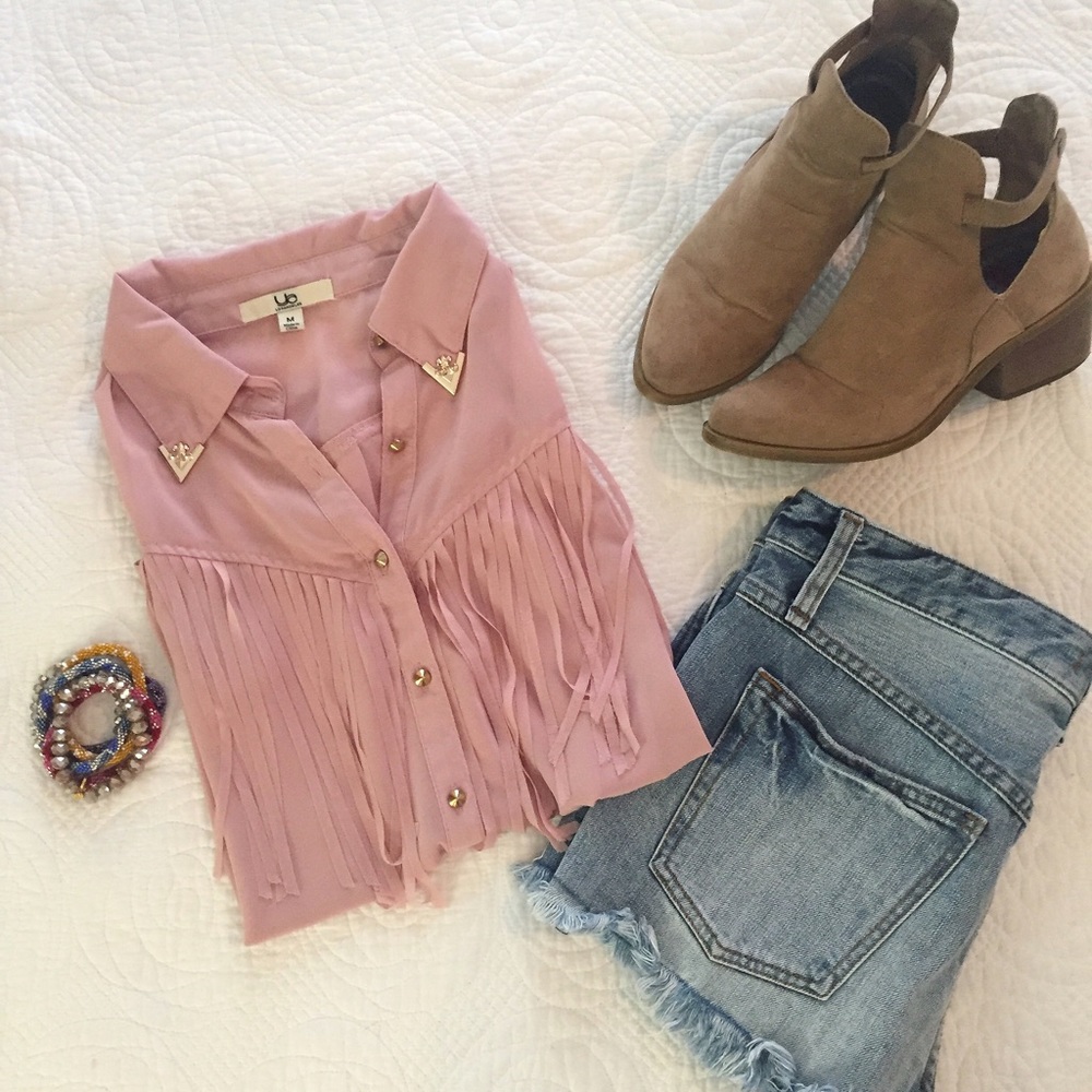 Mauve boho button down tank